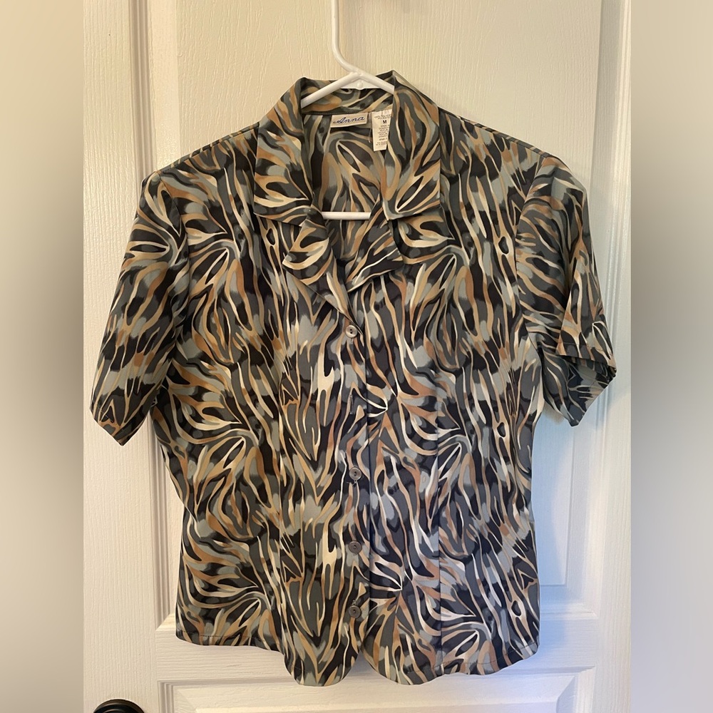 Anna Black and Gray Casual Button Down Shirt